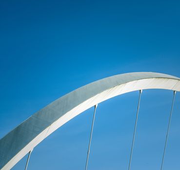 Abstract Architecture Detail Of A Section Of A Suspension Bridge With Blue Sky And Copy Space