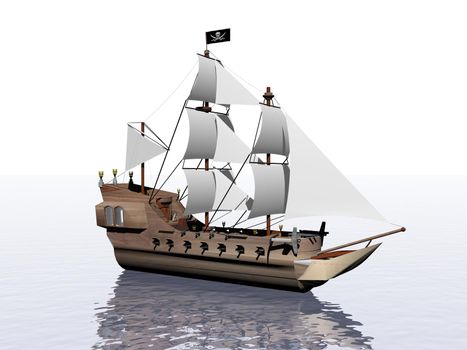 Illustration Sailboat On The Sea and sky - 3d rendering