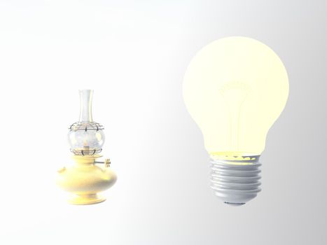 Old lantern bulb light white yellow - 3d rendering