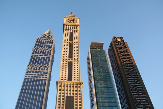 Beautiful skyscrapers in Dubai with an interesting architecutural desin.