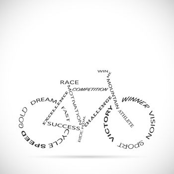 Illustration of a bicycle design made with words.