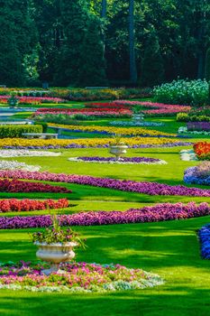 Beautiful Gardens in park, Spokane, WA on lightly overcast day.  Very colofrul