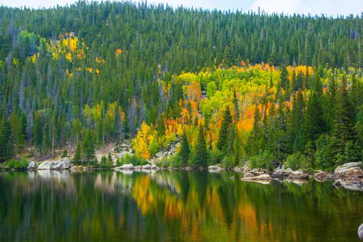 Autumn view of scenic Bear Lake in early fall