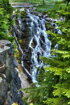 On the Skyline Trail at Paradise Lodge, sits this pristine waterfall.  Image is HDR (3 frames) on sunny day.