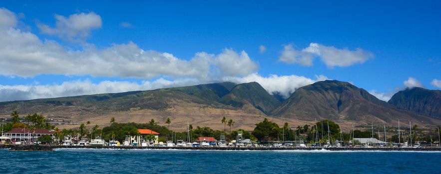 Whaling village from the 1800's with West Maui Mountains behind.