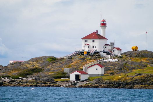 Lighthouse on small island of Vancouver Island in Haro Straight