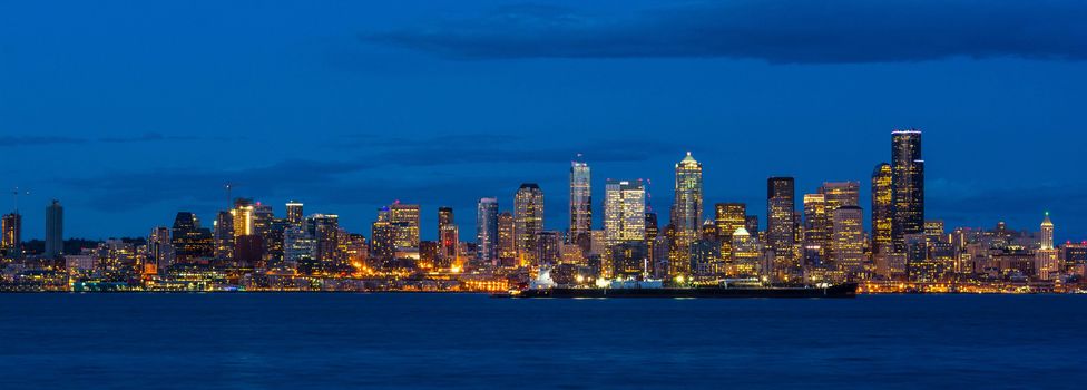 Downtown Seattle Skyline at night from West Seattle, WA