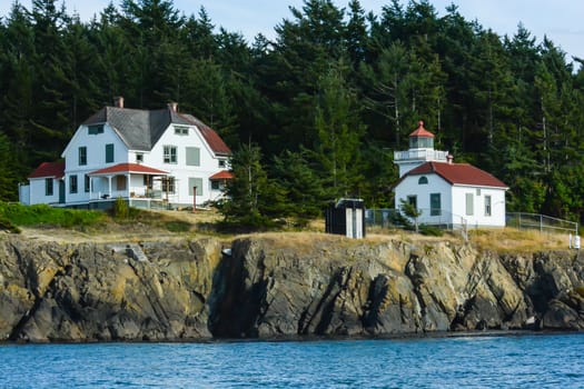 Lighthouse marking the islands along the eastern shore in Puget Sound, Washington State