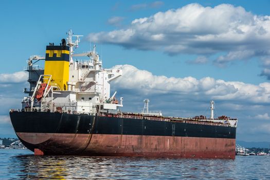 Bulk Carrier lying at anchor in Seattle's Elliott Bay.