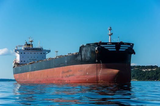 Bulk Carrier lying at anchor in Seattle's Elliott Bay.