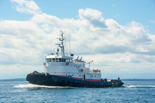 Tug returning from trip north.  with a "bone in her teeth"