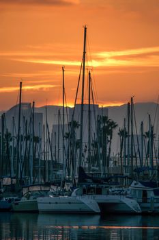 Sun rising over Harbor Island, San Diego