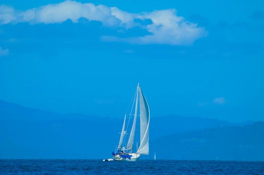 Sailboats underway in the San Juan Islands, WA