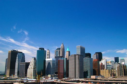 Manhattan skyline viewed from Brooklyn Bridge