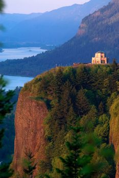 Columbia River Gorge with Crown Point Observatory in the foreground.