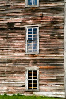 Wooden sash windows in abandoned building on the Palouse, WA