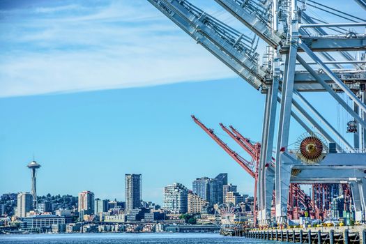 Gantry cranes overhanging Seattle's Duwamish Waterway