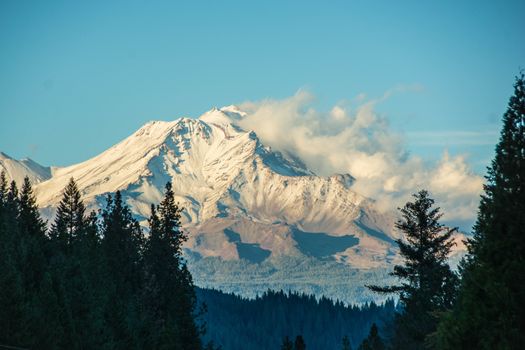 Blowing snow on Mt. Shasta, taken from I-5 Overpass, Northern California.