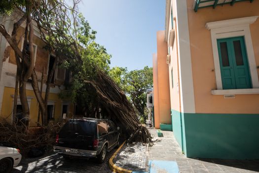 Early morning views of old buildings in Old Town, San Juan, Puerto Rico.