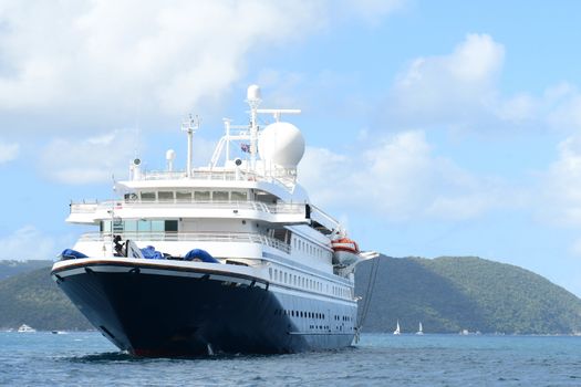 Cruise ship standing offshore for guests in British Virgin Islands