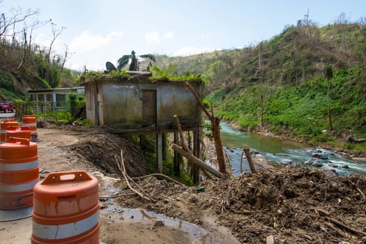 Many roads were destroyed by Hurricane Maria in September, 2017 and by the resulting flooding and soil saturation.