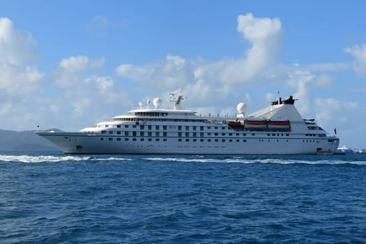 Cruise Ship lying offshore for passengers in British Virgin Islands