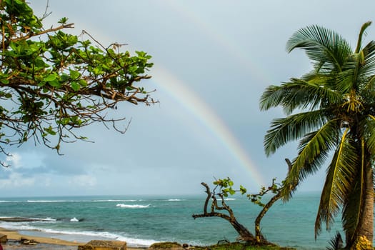 Morning rainbow on small beach on Puerto Rico's northern shore.