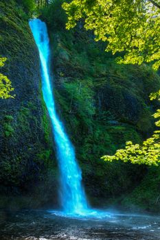 Horsetail Falls on Sunny day in Columbia River Gorge, Oregon