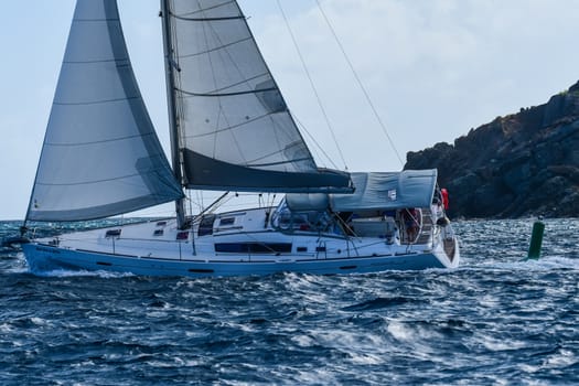 Sailing making harbor in late afternoon in British Virgin Islands