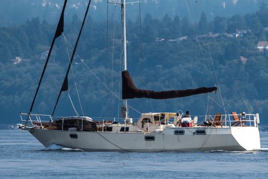 Sailing yacht transiting Shilshole Bay on the way north