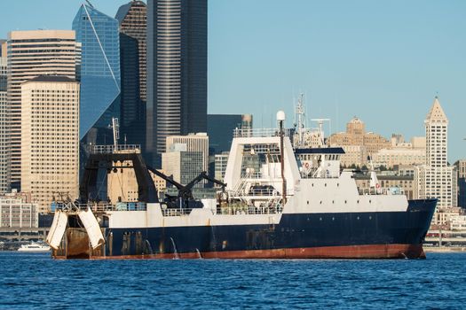 Factory trawler on Elliott Bay, returning to Seattle