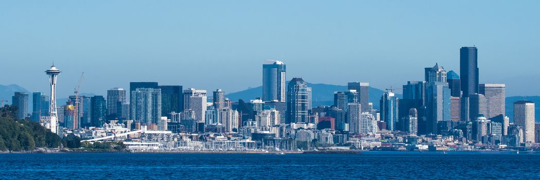 Seattle's skyline showing off in a crystal clear afternoon as seen from Elliott Bay.