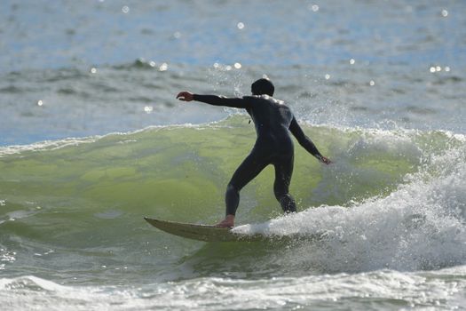 Surfers enjoying good waves at La Push, Washington's First Beach.