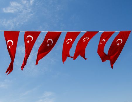 Turkish national flag in open air on a rope