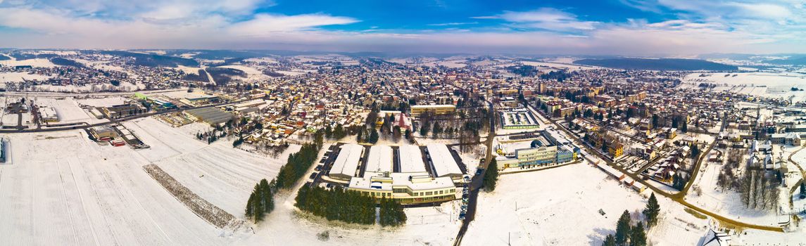 Aerial snowy winter view of Krizevci, town in Prigorje, Croatia