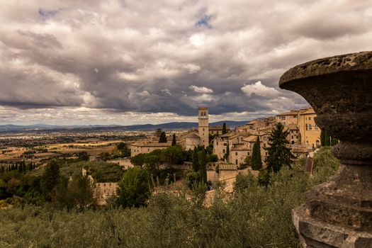 View of medieval cities of Assisi and its countryside