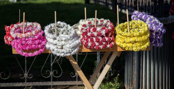 Set of fake floral crowns in view