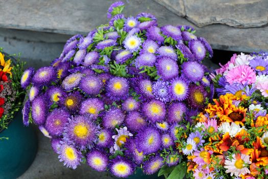 Beautiful bouquet of  flowers on street  flower vendor