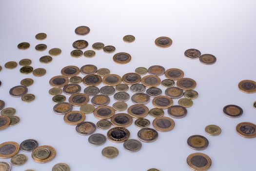 Turkish Lira coins together shape a  heart on white background