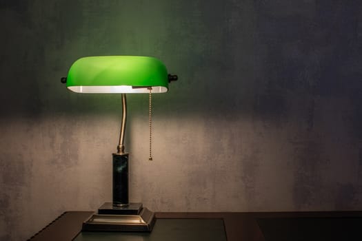Green electric lamp standing on table cozy lighting
