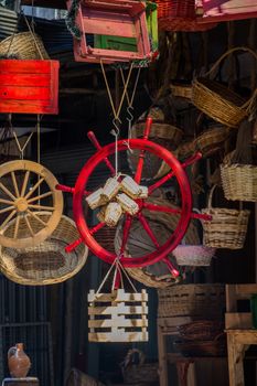 Steering wheel of a boat at the bazaar