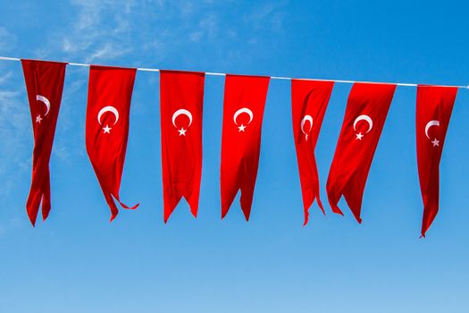 Turkish national flag in open air on a rope