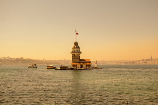 Maidens Tower located in the middle of Bosporus