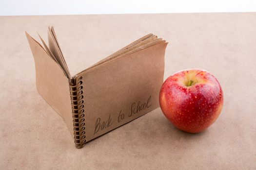 Back to school lettering with with a notebook on ground