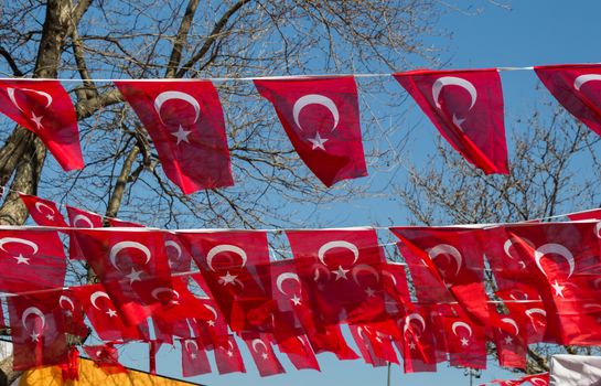 Turkish national flag in open air on a rope