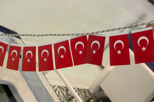 Turkish national flag in open air on a rope