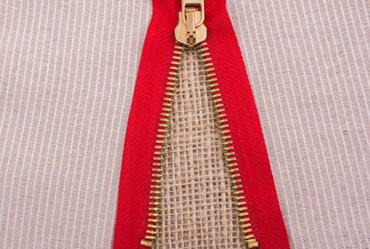 Closeup of a colorful  zipper with metal teeth