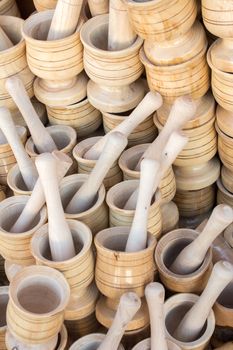 wooden mortars and pestles as a traditional  kitchenware