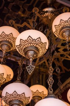 Ottoman Turkish style decorative  lamps are on