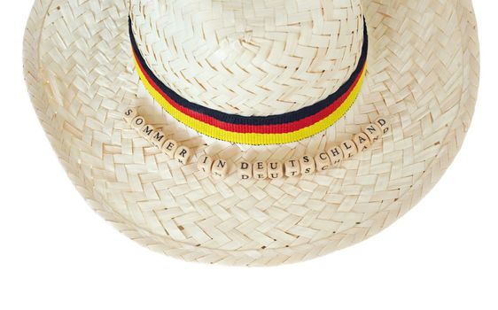 straw hat germany with german text for summer in germany, isolated on white